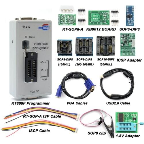2020 Newest RT809F ISP Programmer + 11 Adapters 24-25-93 serise IC Offline board KB9012 + VGA LCD ISP programmer RT809F