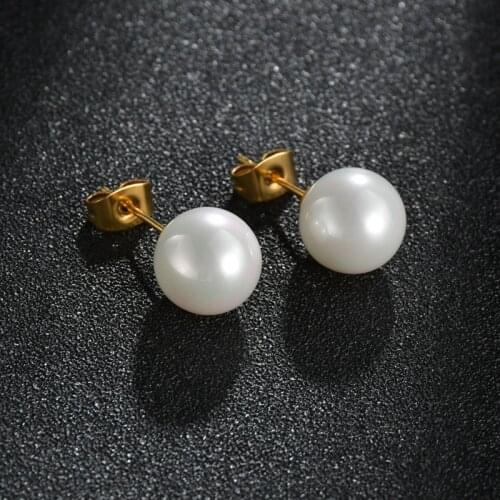 Stainless steel foreign trade ear stud buckle smooth pearl ear buckle flat male piercing earring Stainless Steel Ear Stud
