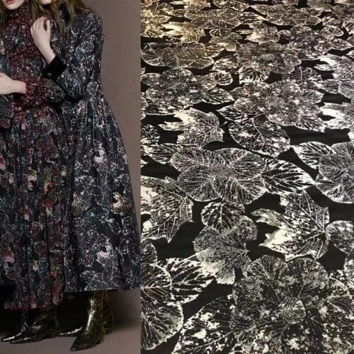 145cm Width Camellia withered Leaves Printed Polyester Georgette Chiffon Fabric For Woman Girl Summer Long Dress DIY Sewing