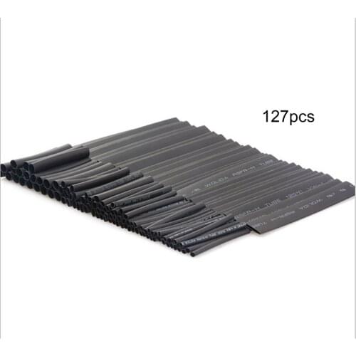127pcs/lot Heat Shrink Tubing 7.28m 2:1 Black Tube Car Cable Sleeving Assortment Wrap Wire Kit termoretractil Polyolefin Tubing