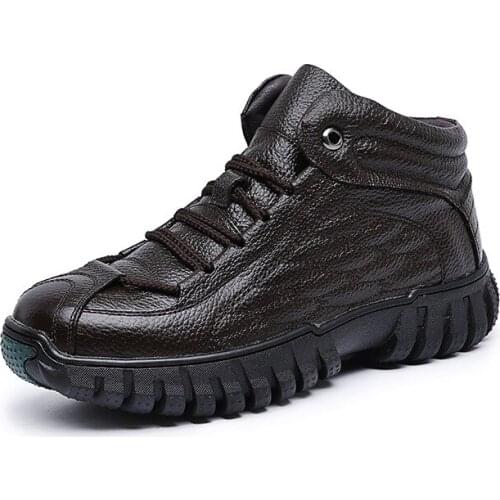 Outdoor Snow Boots Mens Winter Warm Plush Waterproof Non-slip Wear-resistant Thick-soled Mens Cotton Shoes High-top Leather
