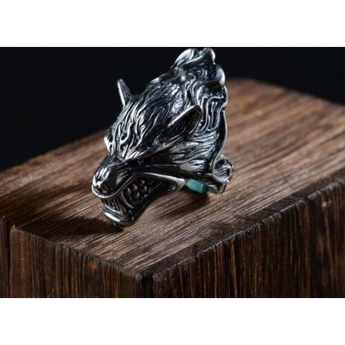 Domineering Mens Rings Wolf Head Rings Vintage Silver Plated Punk Animal Finger Ring Wolf Rings Male Jewelry Accessories
