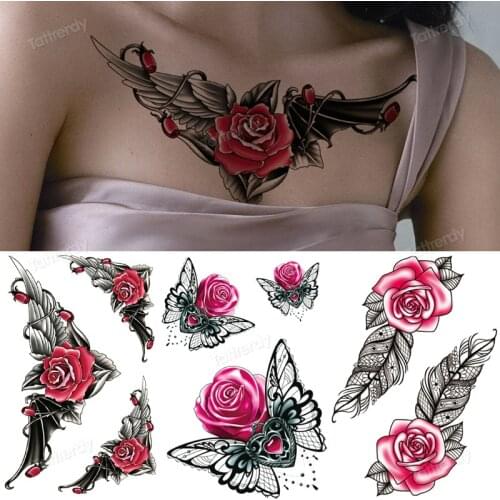 Waterproof Temporary Tattoo Sticker Butterfly Flower Wing Fake Tatto Big Tatoo Tatouage Temporaire Back Chest For Women Girl
