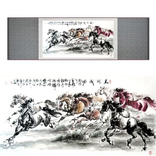 Top quality Chinese Horse silk painting Horse art painting Silk scroll art painting eight horse painting19062705
