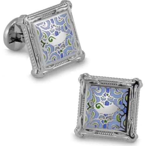 SPARTA High quality metal White Gold Electroplated Enamel square abstract pattern cufflinks mens Cuff Links Free Shipping