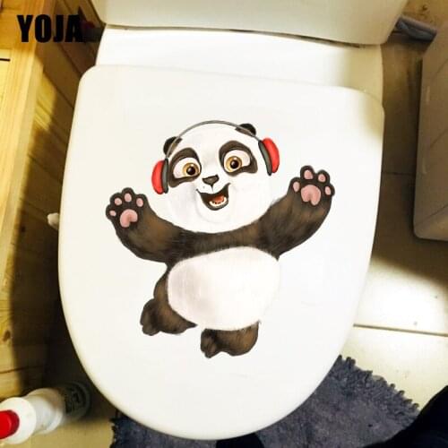 YOJA 20.7×21.7CM Happy Baby Panda Funny WC Toilet Sticker Fashion Cartoon Home Kids Room Wall Decoration T1-2675
