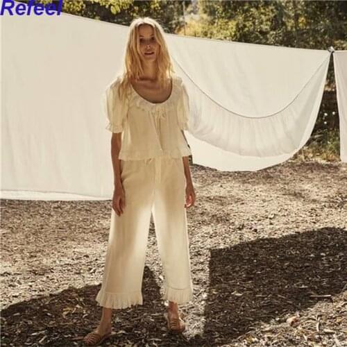 Ruffles Trim V-Neck Womens Crop Top Cotton Embroidery Hollow Out Lace-Up Tank Top Ladies Camis Sweet Summer Top