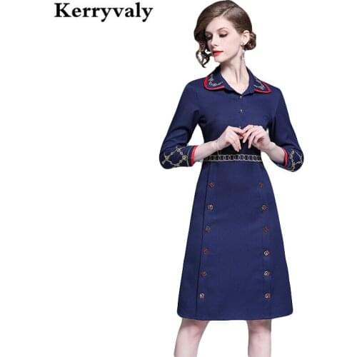 New French Retro Blue Embroidered Dress Robe Femme Ete 2021 Doll Collar Long Sleeves Midi Vintage Party Dress Robe Ete K6812