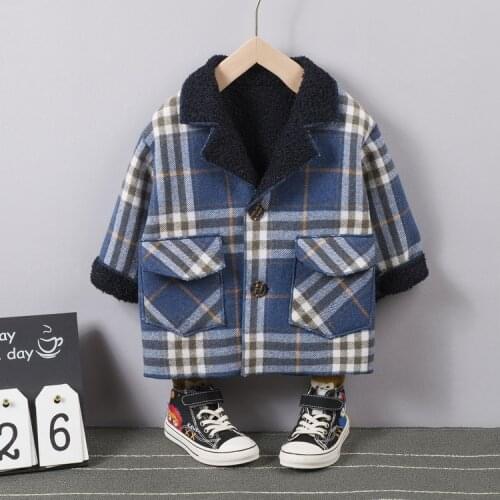 2020 Winter New Childrens Boy Plush Woolen Coat Childrens Baby Boy Korean Plaid Jacket Toddler Outwear Kids Warm Velvet Jacket