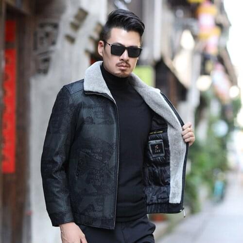 Winter floral coat jacket short leather sheep sheared down fur one mens middle-aged and young thickened