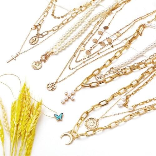 IF YOU Fashion Pearl Necklaces 2020 Bow Pearl Choker For Women Gold Multi-layers Necklace Bohemian Trendy Metal Jewelry