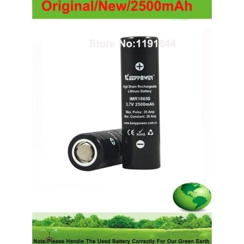 2PCS/lot Genuine Keeppower 3.7V 18650 2500mah Pulse 35A discharge battery+Free shipping