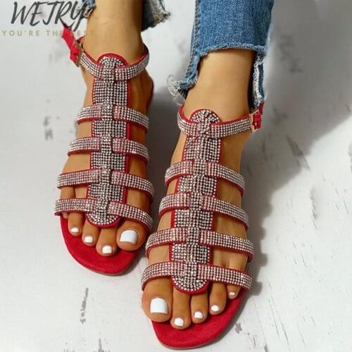 2020 Womens Sandals Woman Gladiator Ankle Straps Shoes Women Outdoor Rome Crystal Bling Female Beach Ladies Fashion