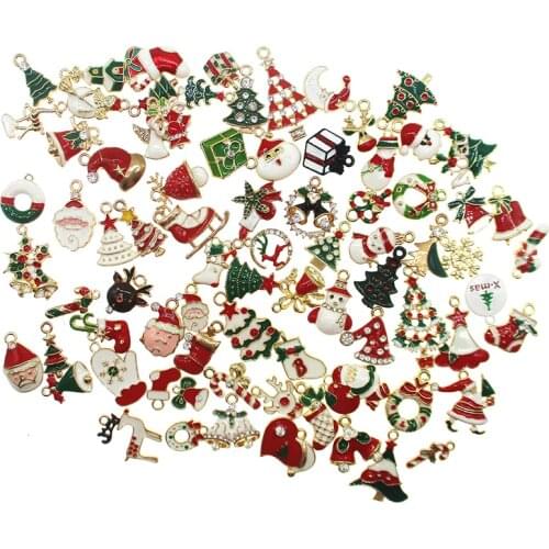 30pcs Mix Christmas Enamel Charms for Jewelry Making Metal Pendants Beads for Charm Bracelet Earrings jewelry Decorations Gifts