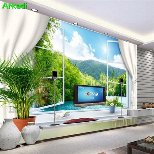 Custom 3D three-dimensional extended fake window landscape background living room mural 3D wallpaper seascape landscape