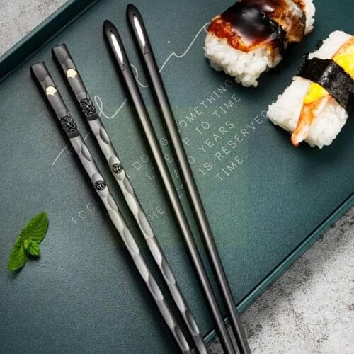 5 Pairs Chopsticks Alloy Black + Silver Chopsticks Sticks Circular Chopsticks Chinese Tableware Metal G4B4