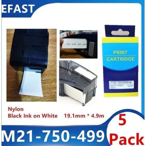 5 Pack Label Tag 0.75'' 4.9m Nylon Tag Black on White Label Tape Cintas for BMP21 Plus BMP21 LAB Handheld Ribbon