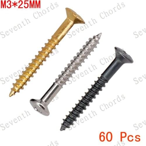 60 Pcs M3*25mm Electric Guitar Bass Bridge Mount Screw Bass Guitar Strap Lock Button Mount Screws - 3 Color for choose
