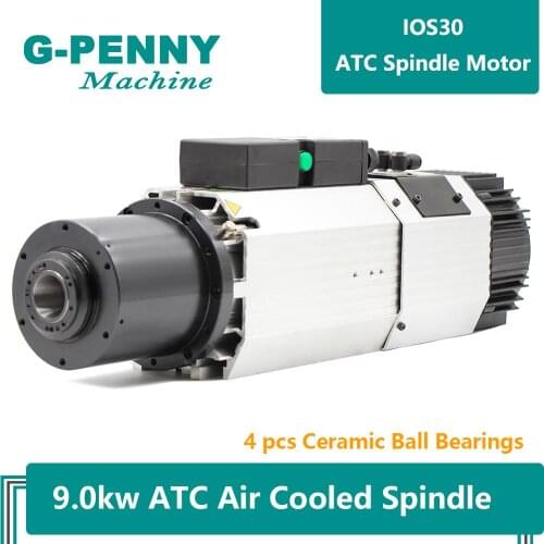 9.0KW ATC Air cooled spindle motor 800Hz 4pole 220v / 380v Automatic Tool Change wood working spindle motor ISO30 Tool Holder