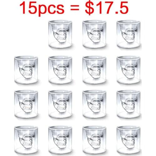 9pc Creative Double layer glass cup 25ml Skull Skeleton drinkware Personality Bar Whiskey Beer Transparent Glass Wine Cup set