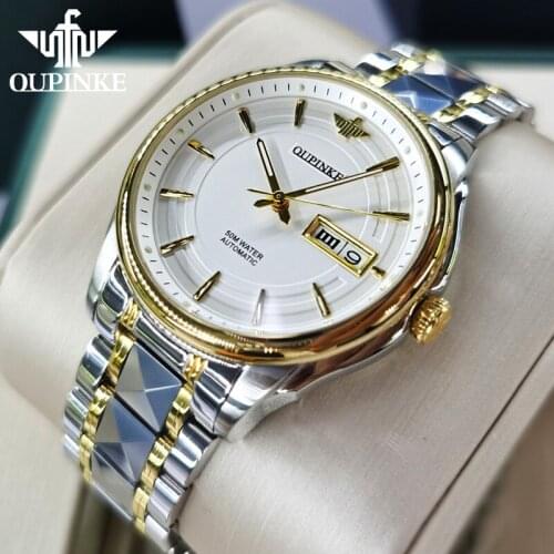 OUPINKE Mens Watch Top Brand Luxury Classic Business Mechanical Automatic Watch Sapphire Stainless Steel Couple Watch Men Clock