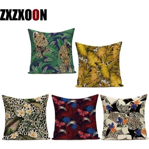 Polyester Tropical Plant Palm Leaf Animals Cojines Decorativos Para Sofa Decorative Pillows Case Cushion Cover Living Room
