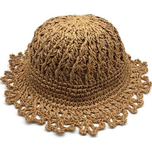 Kids Summer Beach Handmade Floppy Straw Hat Children Little Girls Natural Foldable Paper Boater Straw Hat