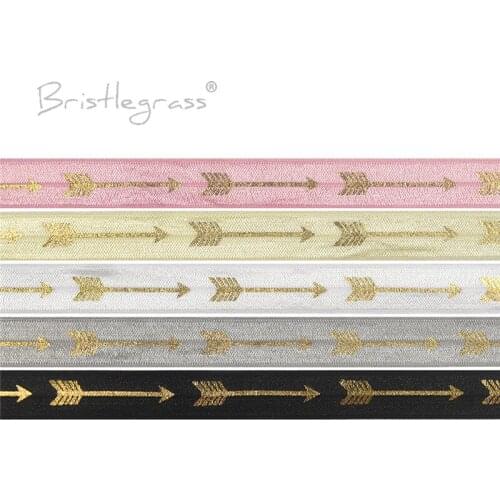 BRISTLEGRASS 5 Yard 5/8" 15mm Arrow Gold Foil Print FOE Fold Over Elastic Spandex Satin Band Hair Tie Headband Tutu Dress Sewing