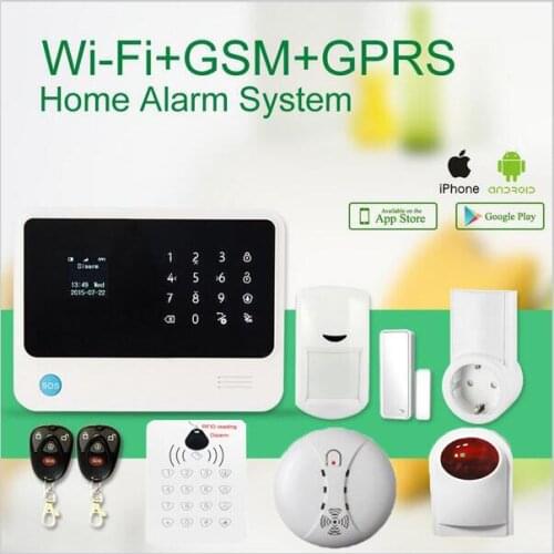 JIANSHU wifi gsm home alarm APP control smart socket wireless smoke detector wireless outdoor siren keypad arm disarm