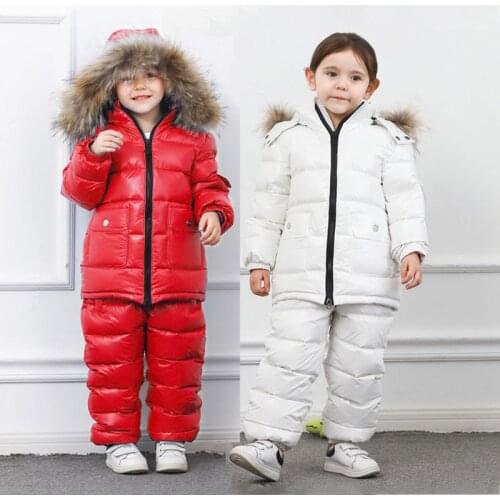Winter Warm Baby Girls Snow Suits Fur Hooded Toddler Boy Clothing Sets Outdoor Jacket Overall Children Ski Outfits Clothes Wear