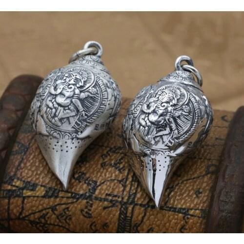 S990 Sterling Silver Buddhist Elephant Wild Retro Thai Silver Necklace Pendant Creative Conch With Peace Men And Women Pendant