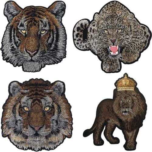 Tiger Leopard Iron On Patch Toothbrush Embroidered Applique Sewing Label Punk Biker Patches Clothing Stickers Apparel Accessorie