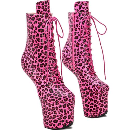Leecabe Leopard Upper Platform Ankle Boots Sexy Exotic heelless pole dance shoes