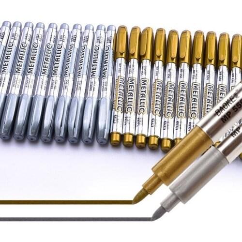 Metallic Waterproof Permanent Paint Marker Pens Gold And Silver For Drawing Students Supplies Marker Craftwork Pen
