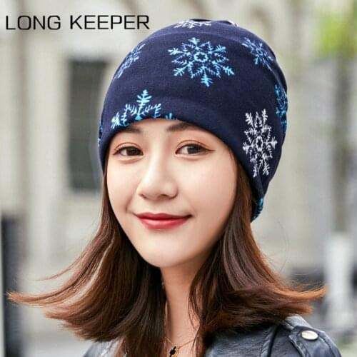 LongKeeper Fashion Women Hat Casual Autumn Winter Beanies Caps Snowflake Collar Scarf Skullies 6 Color Warm Bonnet Hat Gorro