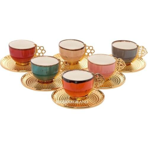 BEVERAGE SET- SET OF SIX METAL BROWN SET SPOTTED PATTERN FREE SHIPPING