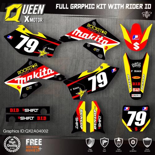 Queen X MOTOR Custom Team Graphics Decals Stickers Kit For SUZUKI Decal 2004 2005 2006 RMZ 250 002