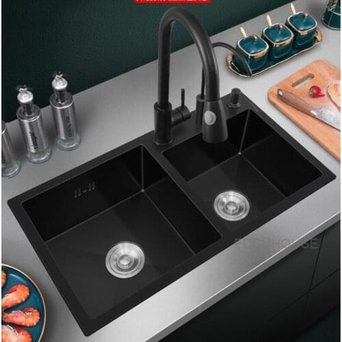 Nano Sink Double Sink 304 Stainless Steel Black Hand Sink Double Sink Large Kitchen Sink kitchen sinks kitchen fixtures