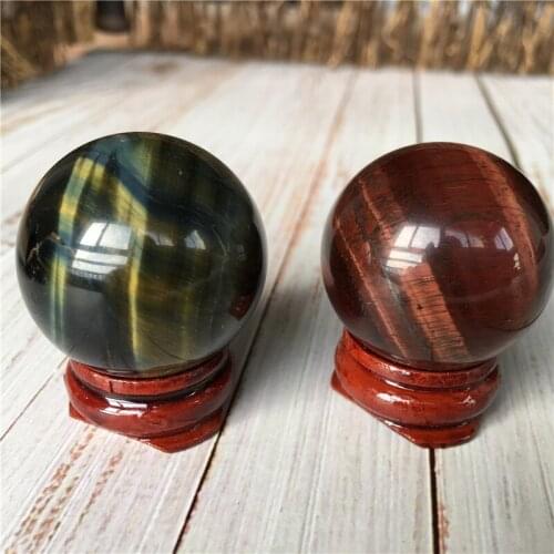 Natural quartz crystal ball red tiger eye sphere healing chakra spirit crystal gemstone blue tiger eye ball wood base included
