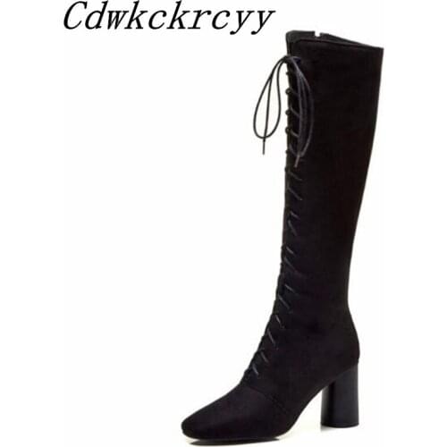 Autumn and winter New style fashion Frosted Suede Square head Anterior frenulum Boots Round heel Keep warm Women Boots 34-48