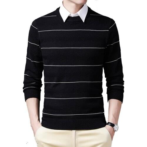 Autumn Men Clothing New Casual Soft Warm Striped Knit Sweater Fashion O-Neck Slim Fit Thick Pullover Men Slim Sweater