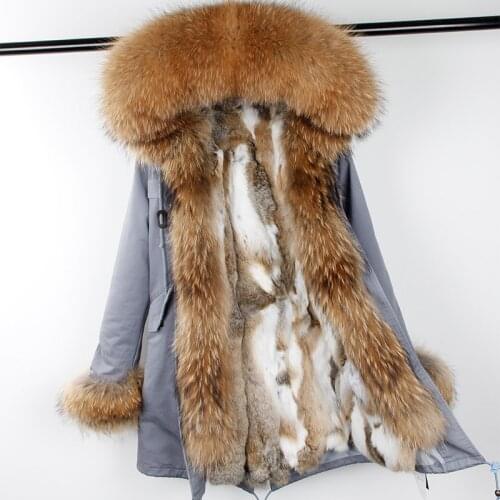 Winter Woman Coat Long Parkas Large Raccoon Fur Collar Hooded Jacket Detachable Rex Rabbit Fur Lining Brand style