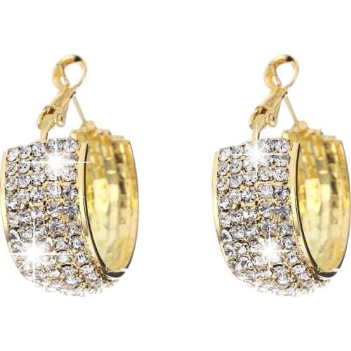 Luxury Lady Full Rhinestone Inlaid Wide Leverback Earrings Piercing Jewelry Gift