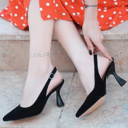 Tonar Onno Black Suede High-Heeled Women 'S Shoes Ankle Strap Pointed toe New Season