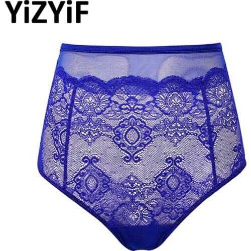 Women Lace Panties Sexy Underwear See Through Sheer Bikini Briefs Underwear Floral Lace High Wasit Breathable Sexy Underpants