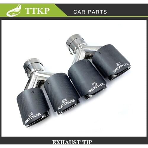 2 Piece （R+L）Universal Car Modified Stainless Steel Matt Black Carbon Fiber Car Exhaust Pipe Muffler Nozzles With Remus Logo