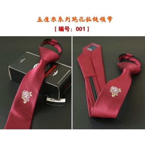 Embroidered black red tie for men and women narrow 5cm student lazy zipper easy pull