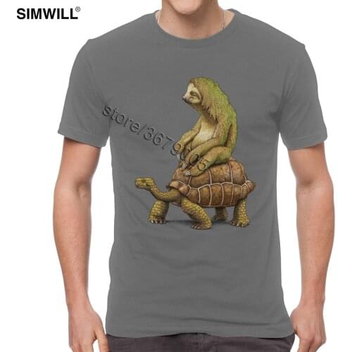 Funny Sloth Riding Turtle T Shirt Men Short Sleeve Cotton Graphic Tortoise Tees Streetwear Slow Animal Friends Casual T-shirt