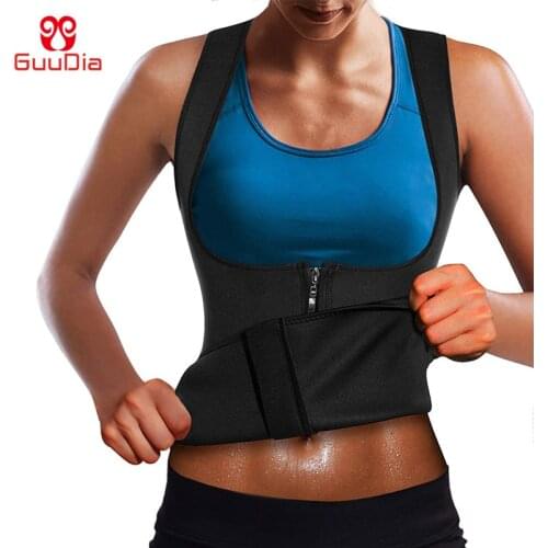 GUUDIA Waist Trainer Women Body Shaper Zipper Tank Top Workout Shirt Hot Sweat Neoprene Shirts Slimming Shapewear Weight Loss