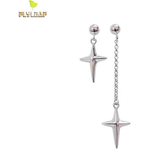 Flyleaf Asymmetric Cross Long Drop Earrings For Women 2018 New Trend 925 Sterling Silver Fasion Jewellery Accessories